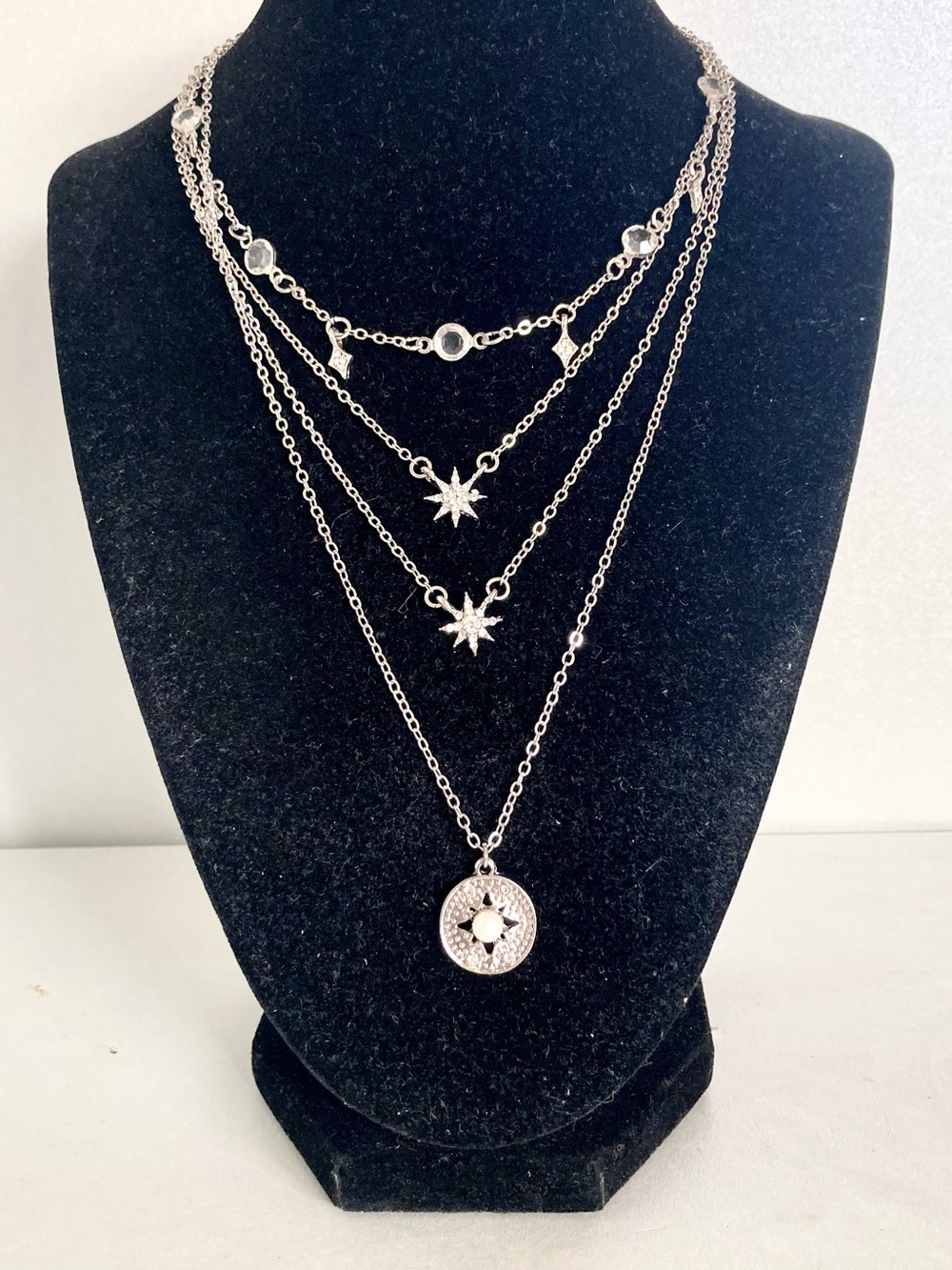 Layered Silver tone Star Disc preloved Necklace whimsical goth celestial Jewelry